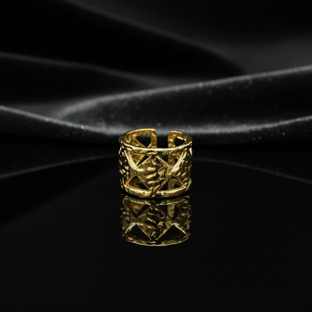 JEWELIXIRS Hammered Cutwork Cuff Ring