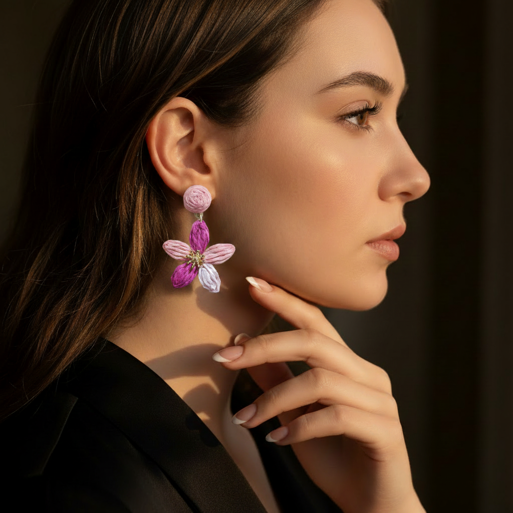 JEWELIXIRS Raffia Flower Drop Earring