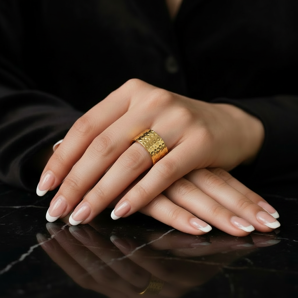 JEWELIXIRS Hammered Dot Wide Cuff Ring