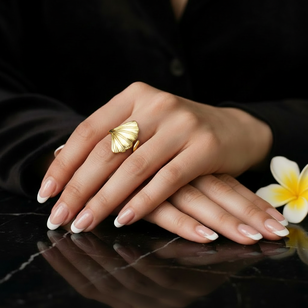 JEWELIXIRS Ginkgo Leaf Cuff Ring