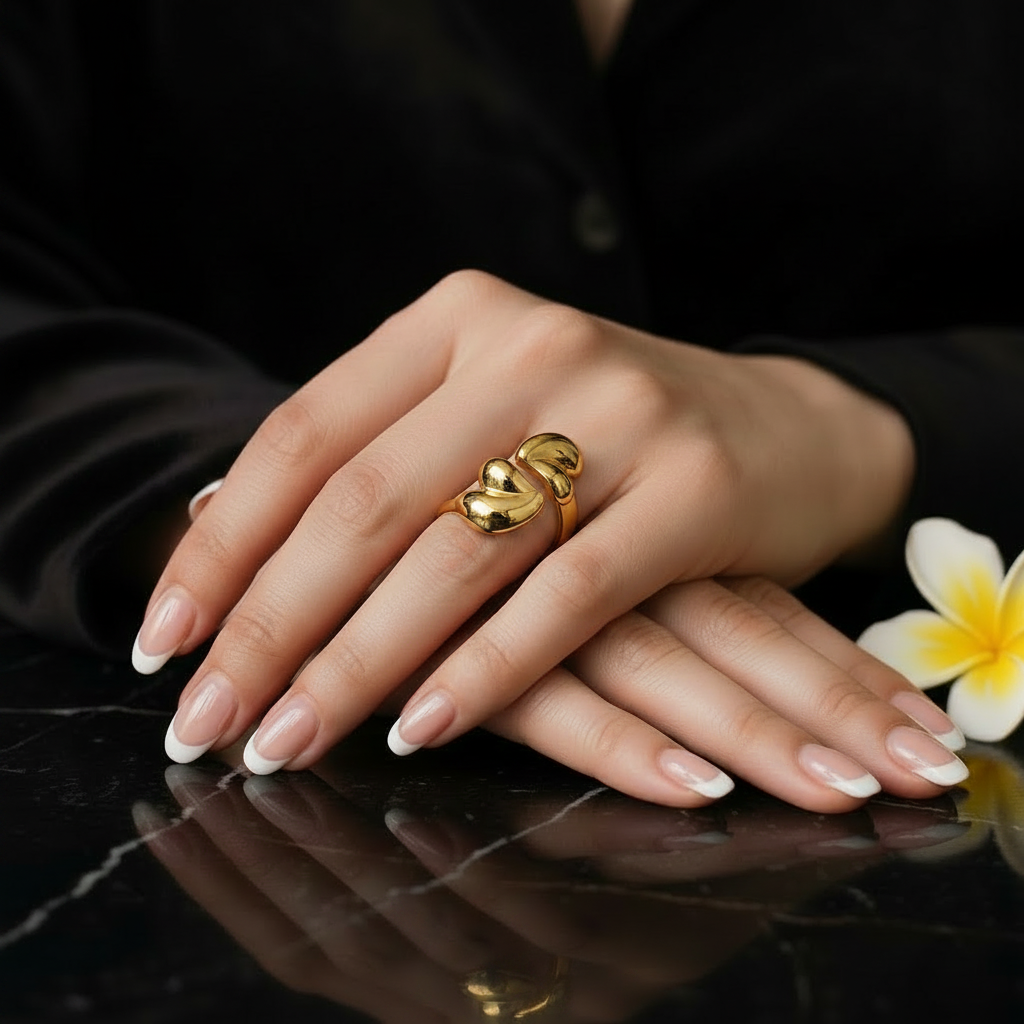JEWELIXIRS Double Puff Heart Open Ring