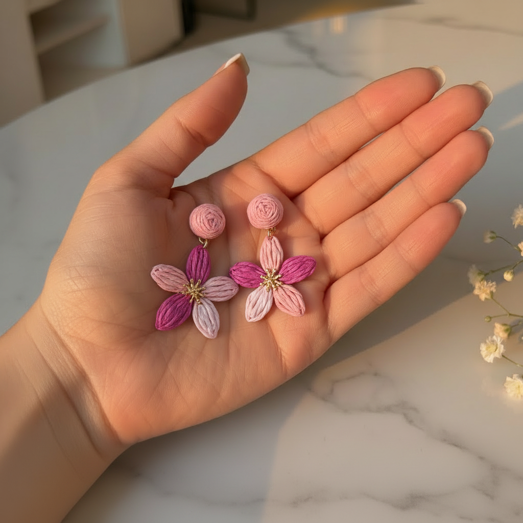 JEWELIXIRS Raffia Flower Drop Earring