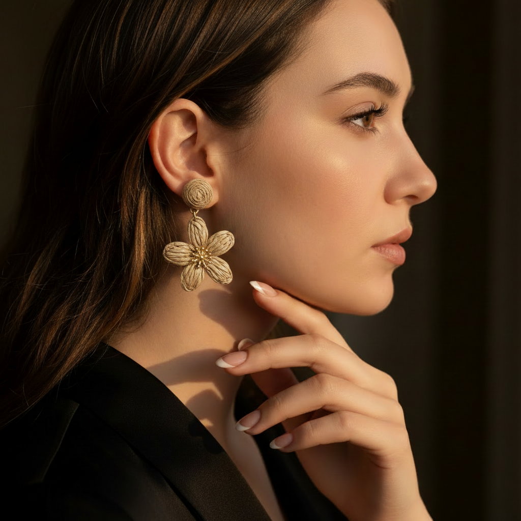 JEWELIXIRS Raffia Flower Drop Earring