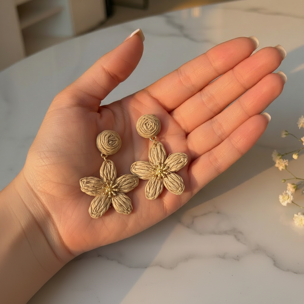 JEWELIXIRS Raffia Flower Drop Earring