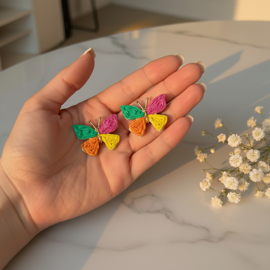 JEWELIXIRS Butterfly Raffia Stud Earring